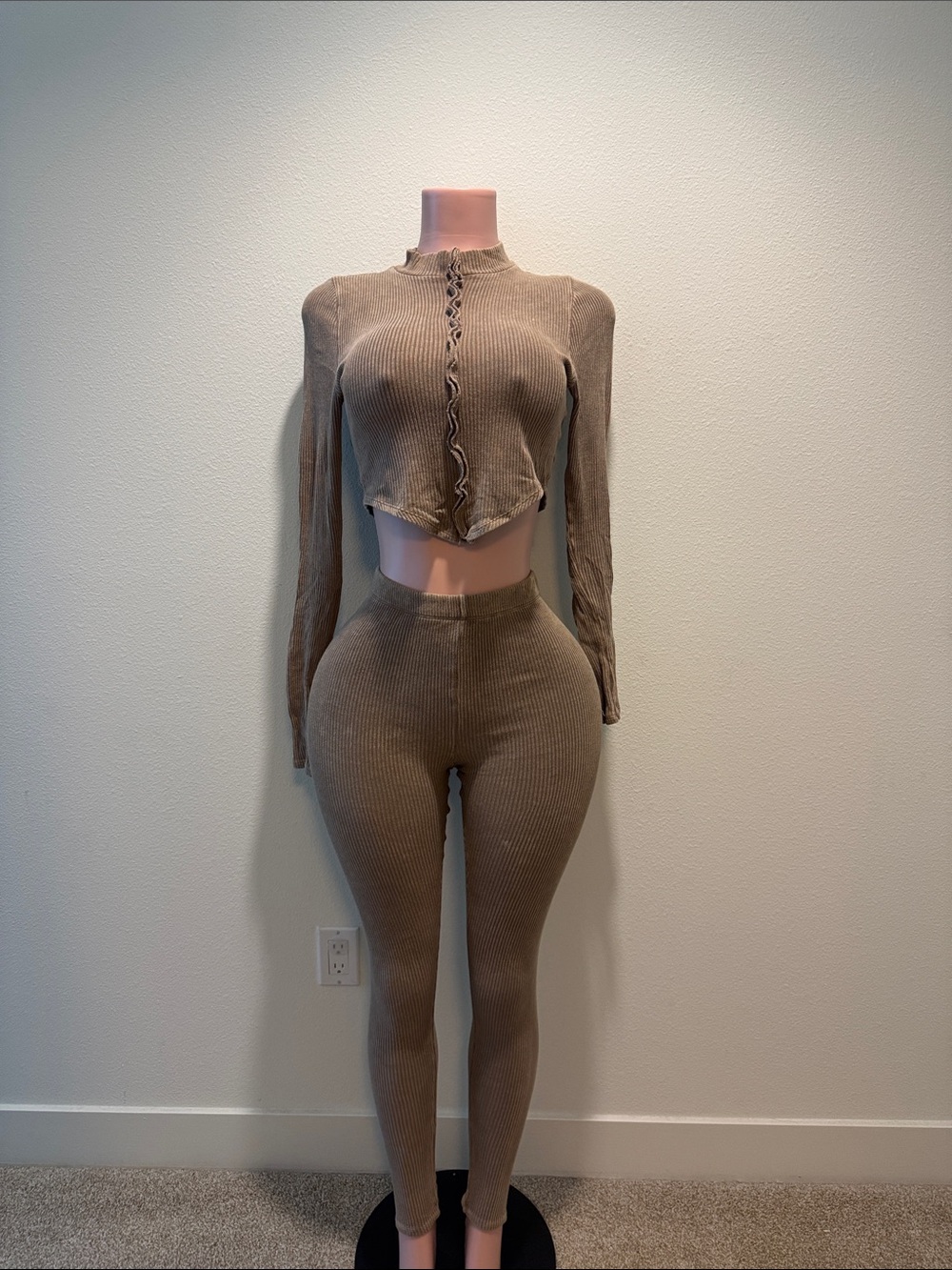 Fashion Nova Taupe Ribbed Two-Piece Set